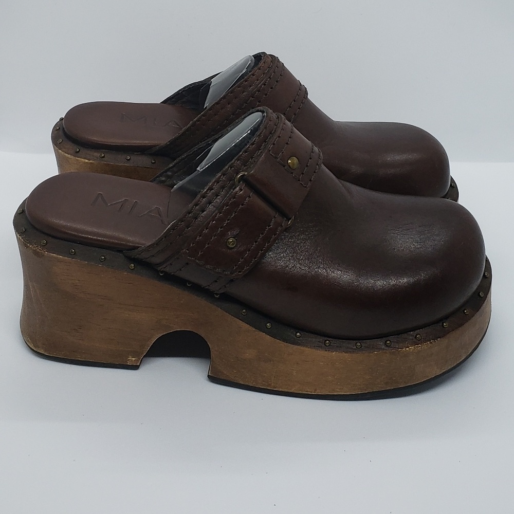 MIA Clog Mule Leather Heels Shoes size 6.5M